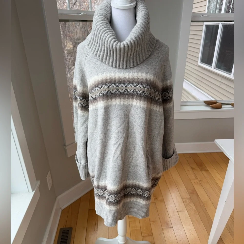 GAP Cream and Brown Cowl Neck Fair Isle Sweater - Picture 9 of 14